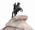 Monument of Russian emperor Peter the Great, known as "The Bronze Horseman", Saint-Petersburg, Russia. Isolated on white.