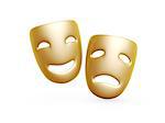 gold comedy and tragedy masks isolated over white background
