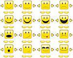Set of Emoticons - Collection of Yellow Squared Smileys With Hands And Feet