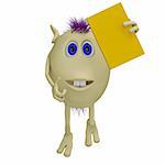 3D puppet with purple hairs holding yellow book