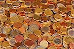 Close up of piles of Euro coins