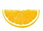 macro  slice of juicy orange isolated on white background