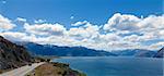 View of the southern alps and lake Hawea in New Zealand