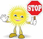 cartoon sun holding red STOP sign