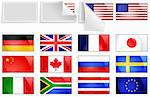 Editable vector selection of fresh bright international flag transfer stickers with un-peeling cover