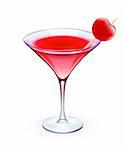 Illustration vectorielle du cocktail dans un verre de mousseux avec funky cherry red