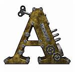 steampunk letter a on white background - 3d illustration