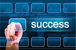 businessman hand pushing success button on a touch screen interface