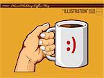 An isolated vector of a hand holding a mug of coffee. Good for many application, especially for logo of coffee cafe or such.  Available as a Vector in EPS8 format that can be scaled to any size without loss of quality. The graphics elements are all can easily be moved or edited individually.