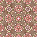 Cheerful, seamless and colorful floral pattern with swirls on a brown background