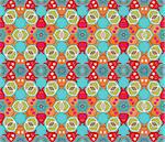 Cheerful, seamless and colorful floral pattern with dots on a blue green background