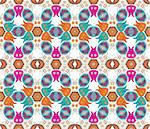 Cheerful, seamless and colorful floral pattern with dots on a creme background