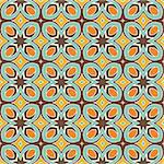 Seamless and elegant retro pattern with flowers in orange, brown, green, blue