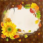 Autumn vintage greeting card with colorful leaves and place for text. Vector illustration.