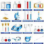 A collection illustration of different laboratory tools.