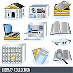 Collection of 10 different library icon illustrations isolated on white background.