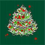 Greeting card with Christmas tree made of traditional Christmas symbols