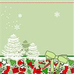 Christmas greeting card with landscape and stylized Christmas decorations