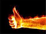 An image of a male thumb up on fire