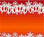 Red Christmas background with festive garland and snowflakes