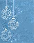Blue Christmas background with contour balls and snowflakes