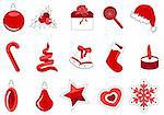 Collection of different red stylized Christmas icons