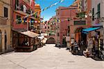 Main street in small town Riomaggiore in Cinque Terre national Park, Italy