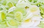 Fresh chopped leek on the cutting board