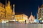 Night view of the Old Munich City Hall and Marienplatz square