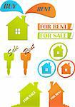 Set of color icons and stickers (sale of real estate). Vector Illustration.