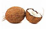 Fresh full and half of coconut isolated on white background