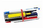 Bunch of Ballpoint Pens on White Background