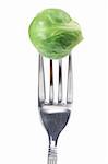Brussel Sprout on Fork with White Background
