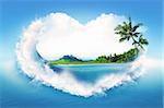Tropical island framed with heart shape frame