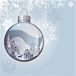 Light blue Christmas background with glass ball