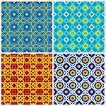 Four bright, colorful seamless geometric patterns