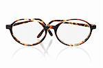 Old fashion plastic frame eyeglasses on white background