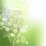 Light green background with spring flowers and plants