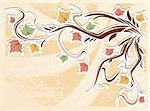 vector vintage autumn background with leaves and a greeting card