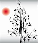 Black bamboo vector. Art traditional. Chinese background with red sun.