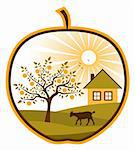 vector rural scene in apple on white background, Adobe Illustrator 8 format