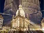 The famous Frauenkirche in Dresden Germany by night with a zoom