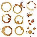 Collect Coffee Stains and grains, isolated on white, eps10 vector illustration