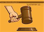 An isolated vector of hands knocking a gavel, symbolizing justice and judgment.  Available as a Vector in EPS8 format that can be scaled to any size without loss of quality. The graphics elements, both hand and tray, are all can easily be moved or edited individually.