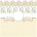 Cute template frame design for greeting card with seamless flower pattern