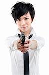 Cool Asian bodyguard holding a gun