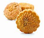 Chinese Mooncake over white background.