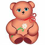 Little teddy bear with flower. Illustration on white background