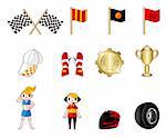 cartoon f1 car racing icon set