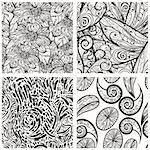 four vector seamless monochrome patterns ,clipping masks